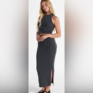 Ribbed tank and Midi Skirt - Charcoal Gray